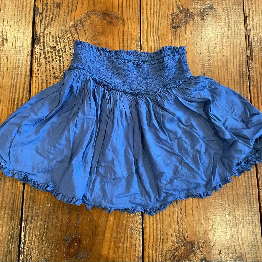Elan Smocked Ruffle Mini Skirt Blue Cover-Up Boho Flowy Small